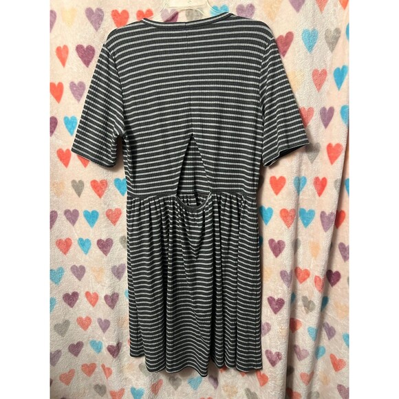 ASOS Striped Skater Dress Gray Cutout Detail large - Picture 2 of 6